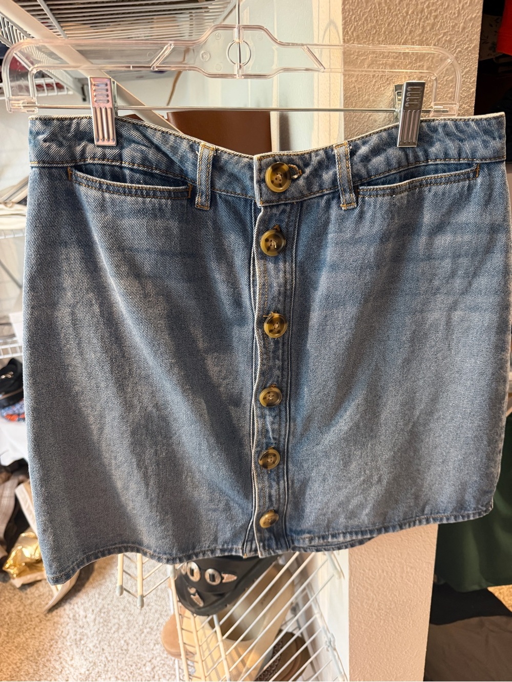 Harper Light Blue Button-Front Denim Mini Skirt